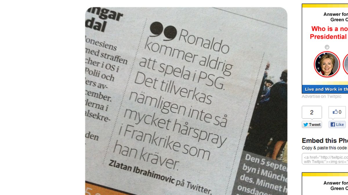 DN:s twitter-miss i torsdagens papperstidning – citerade falsk Zlatan.